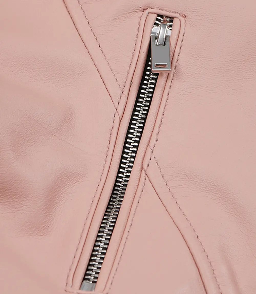 Blush — women's pink genuine leather jacket, zip detail | Not A Gentleman