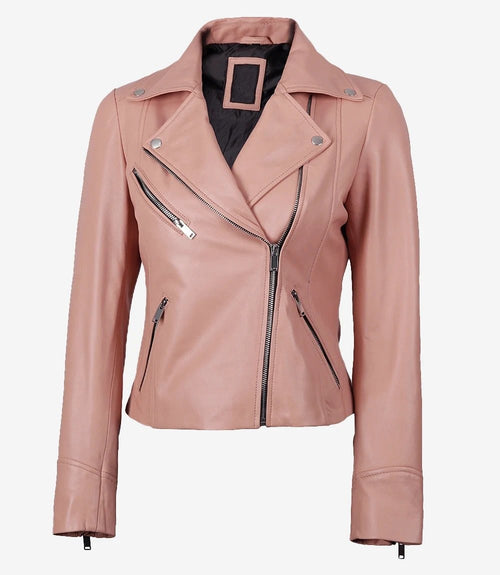Blush — women's pink genuine leather jacket, front view zipped dummy| Not A Gentleman