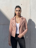 Blush — women's pink genuine leather jacket, front view | Not A Gentleman