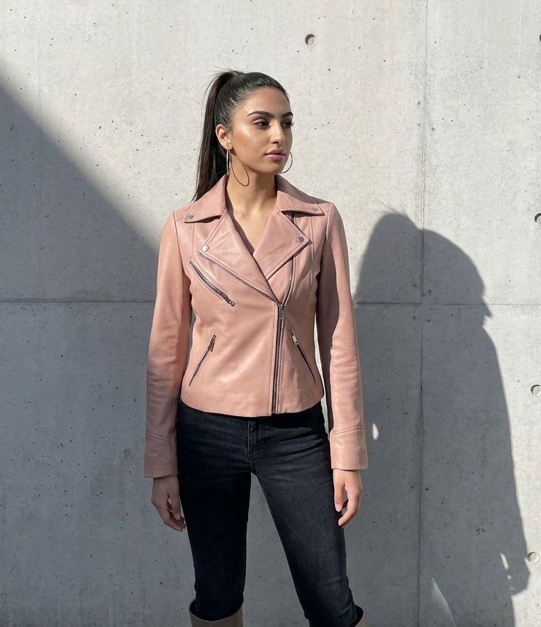 Blush — women's pink genuine leather jacket, lifestyle view | Not A Gentleman