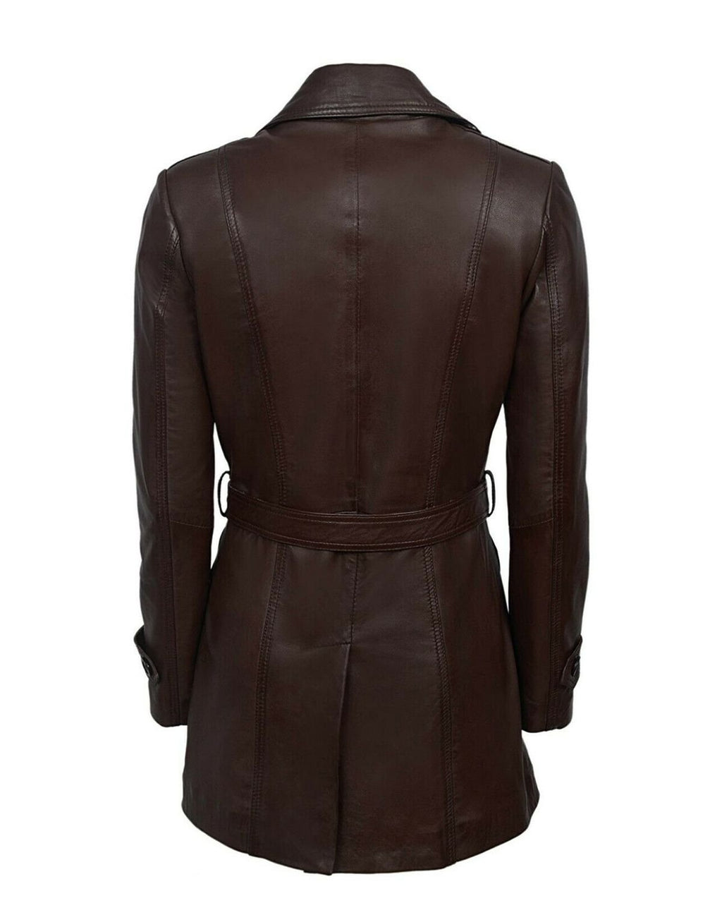 Victoria — women's brown genuine leather trench coat, back view | Not A Gentleman