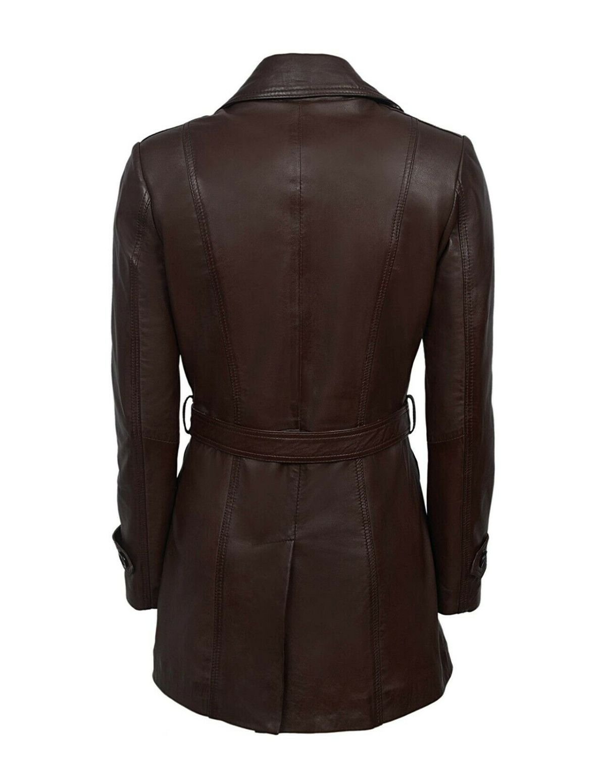 Victoria — women's brown genuine leather trench coat, back view | Not A Gentleman